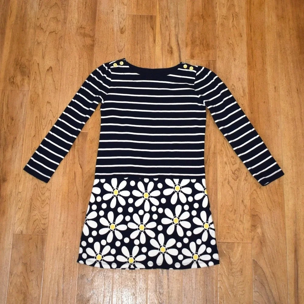 Gymboree Flower Power Knit Dress Girls 8 Navy Blue Striped Floral Daisy